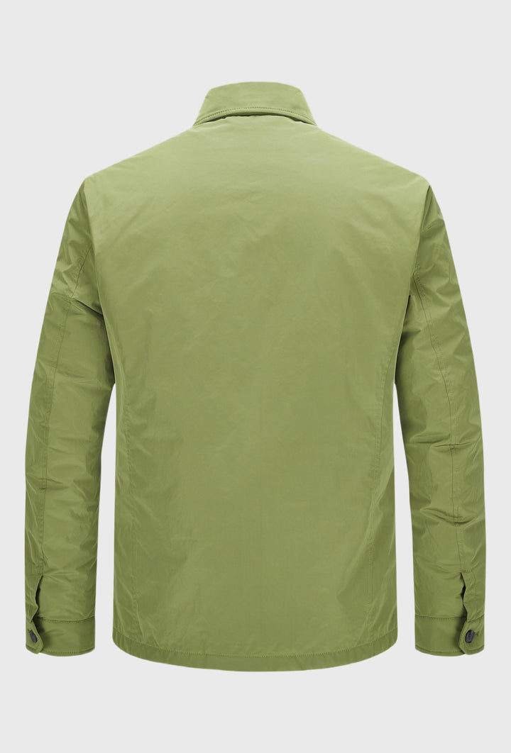 Green Jacket with Button Fastening, Stand Collar and Large Pockets