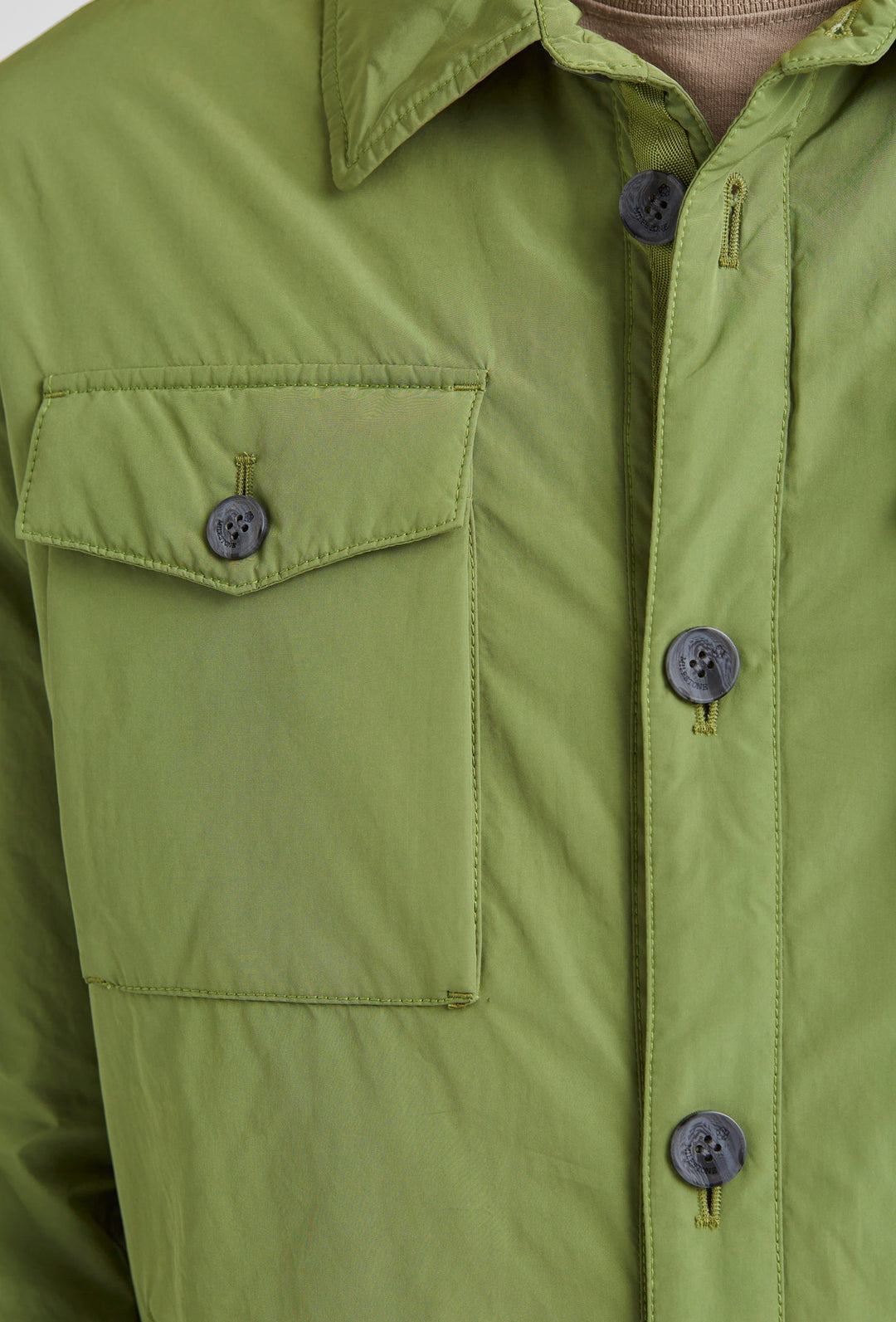 Green Jacket with Button Fastening, Stand Collar and Large Pockets