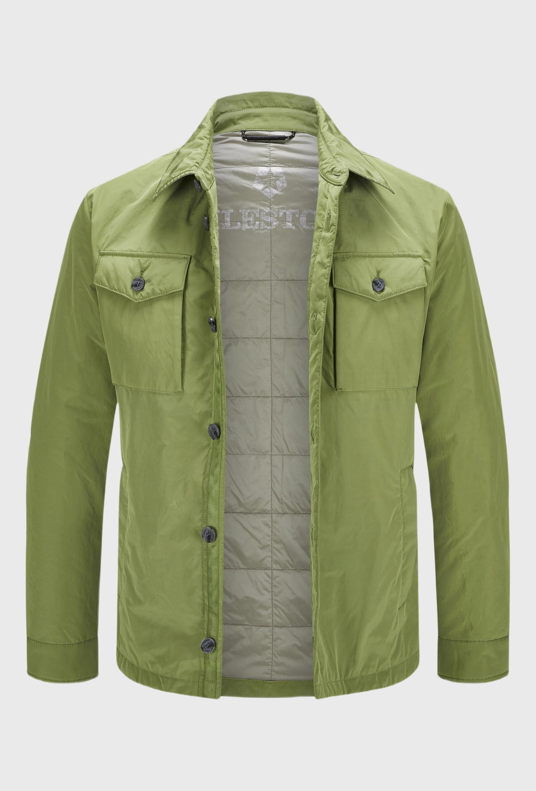 Green Jacket with Button Fastening, Stand Collar and Large Pockets