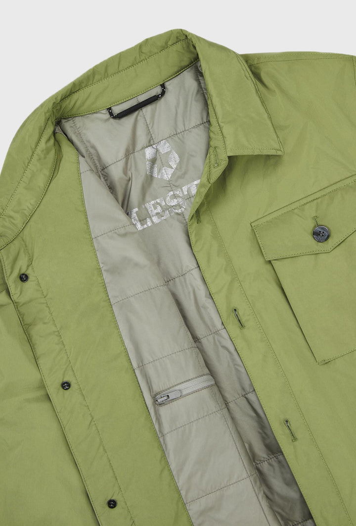 Green Jacket with Button Fastening, Stand Collar and Large Pockets