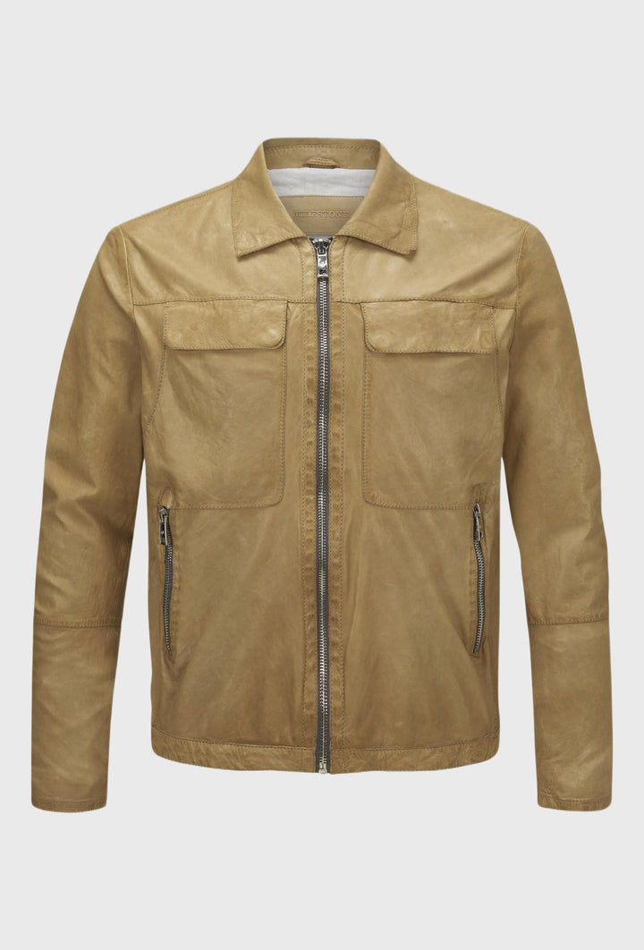 Braune Lederjacke mit Brusttaschen
