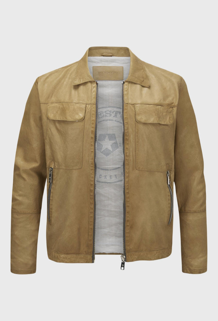 Braune Lederjacke mit Brusttaschen