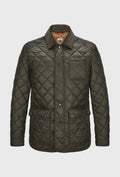 Green Quilted Jacket with Brown Collar
