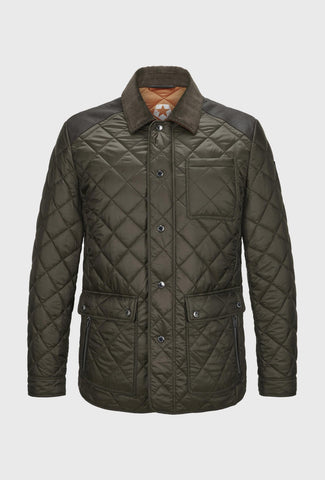 Green Quilted Jacket with Brown Collar