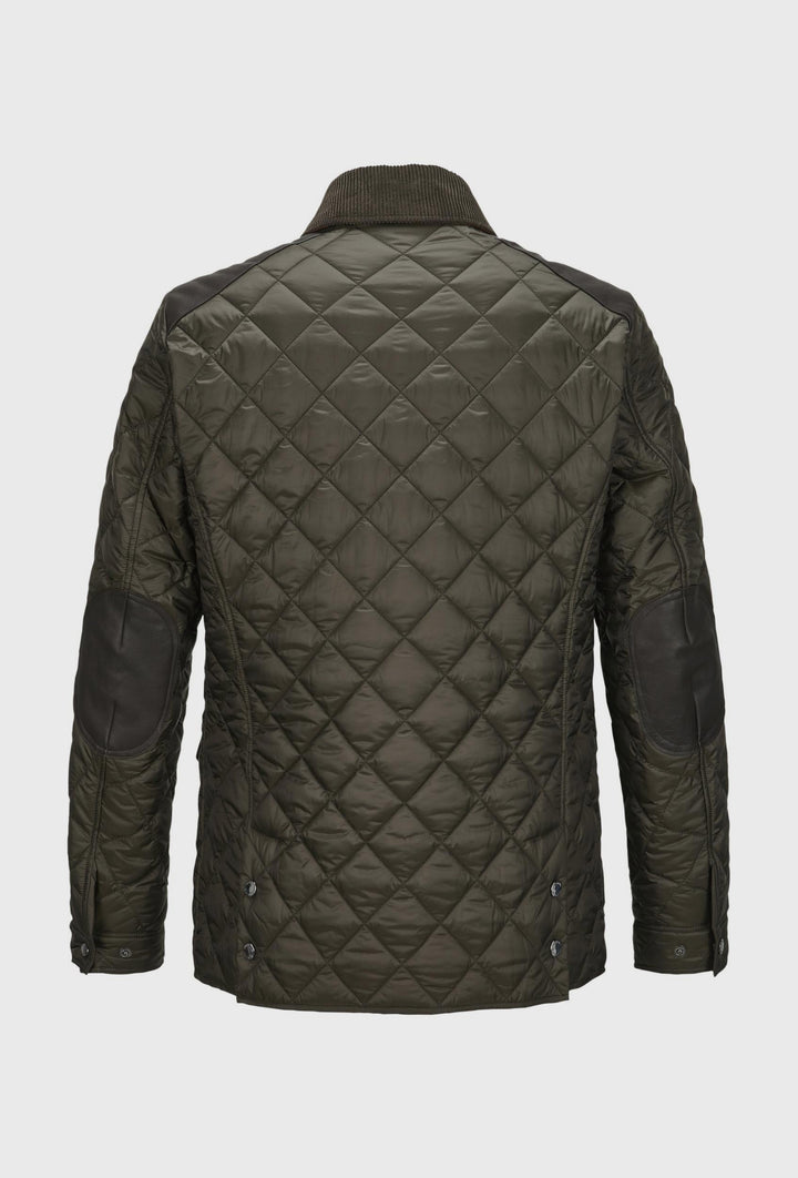 Green Quilted Jacket with Brown Collar