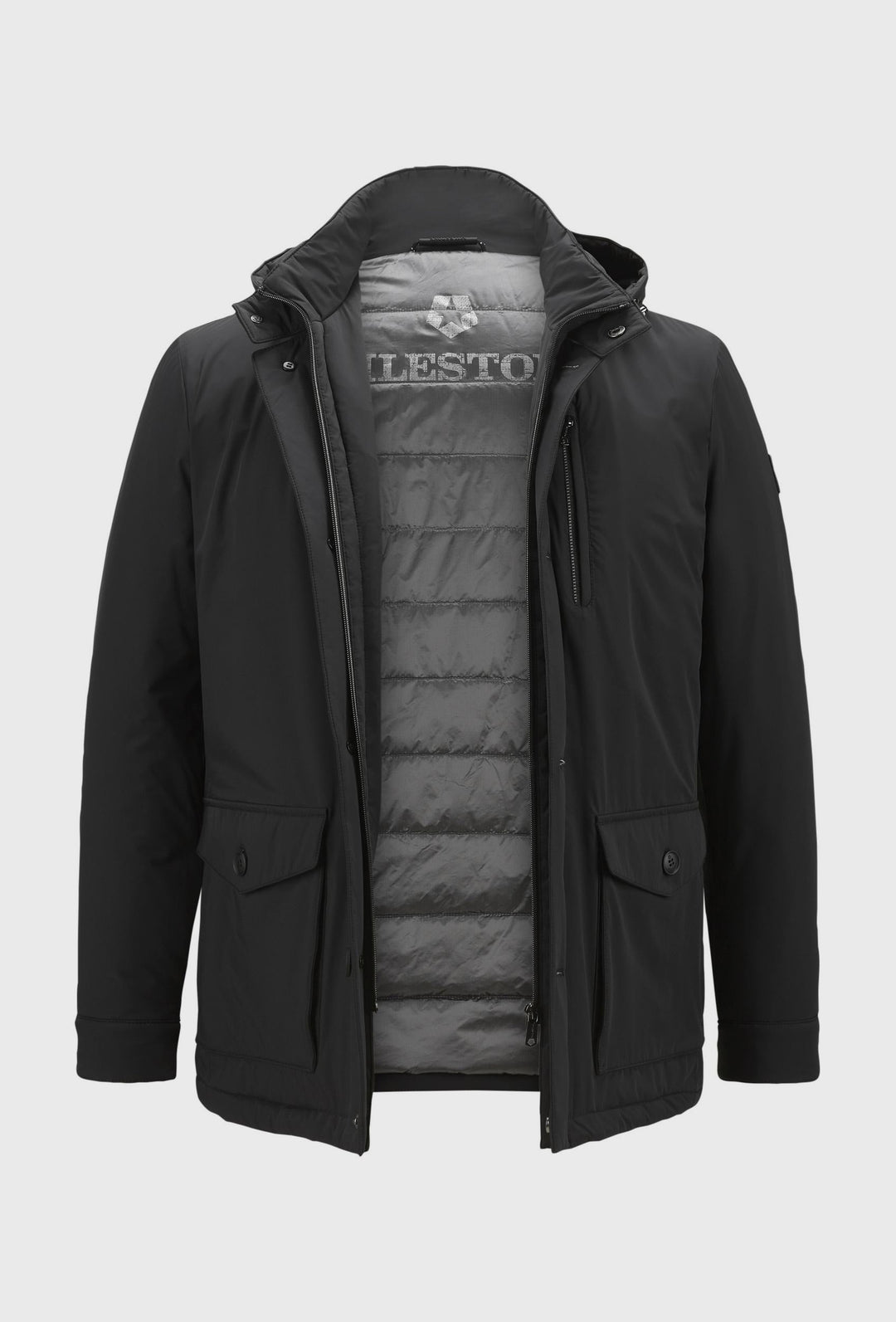 Black Long Jacket with Inner Quilted Gilet