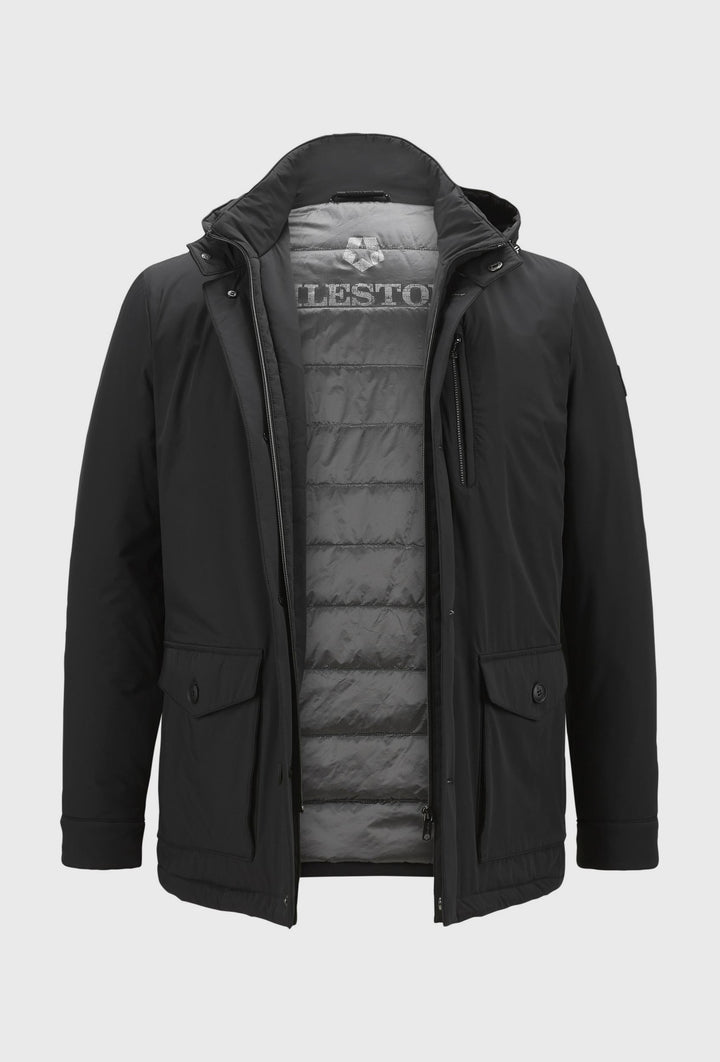Black Long Jacket with Inner Quilted Gilet