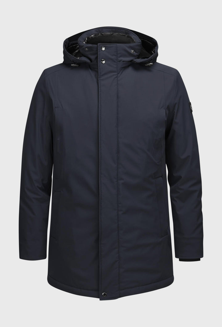 Navy Long Coat with Quilted Padding