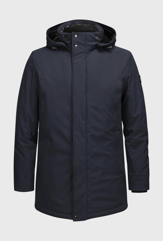 Navy Long Coat with Quilted Padding