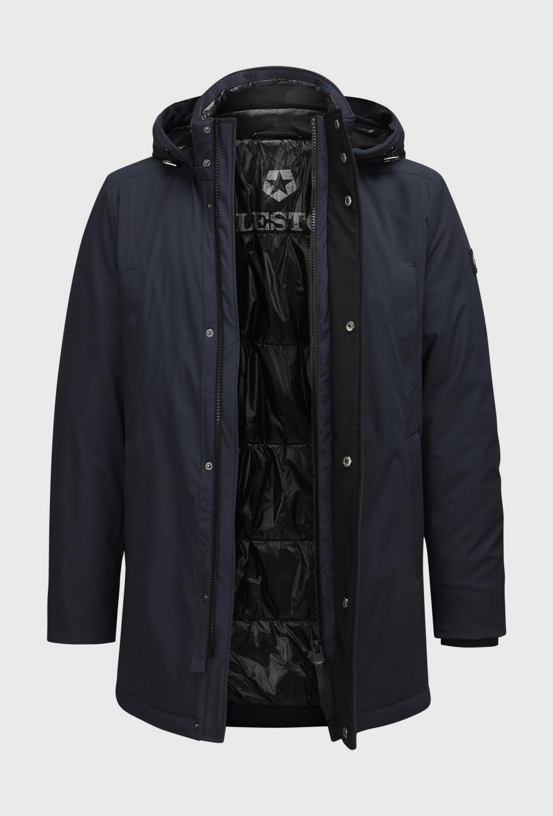 Navy Long Coat with Quilted Padding
