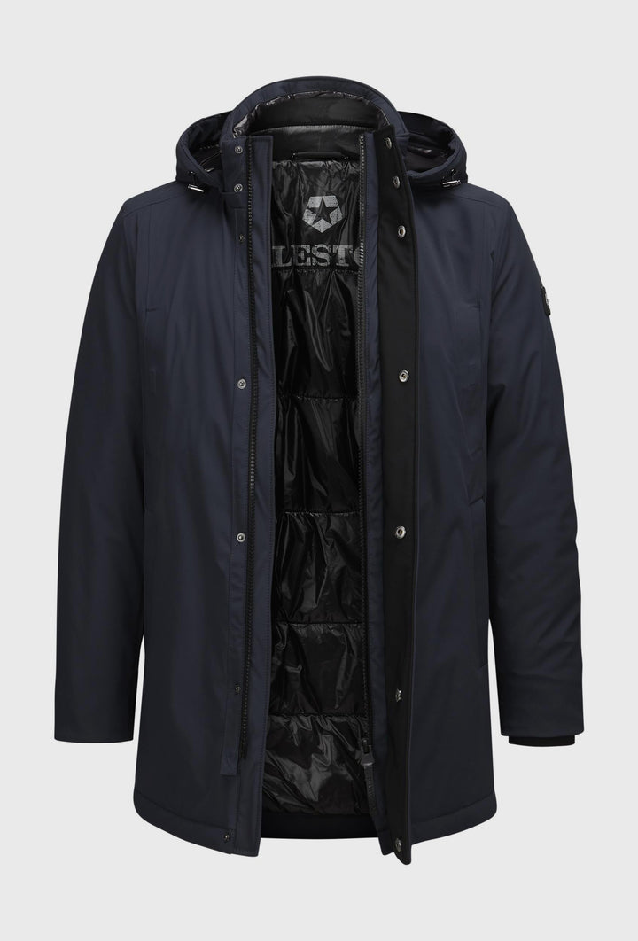 Navy Long Coat with Quilted Padding