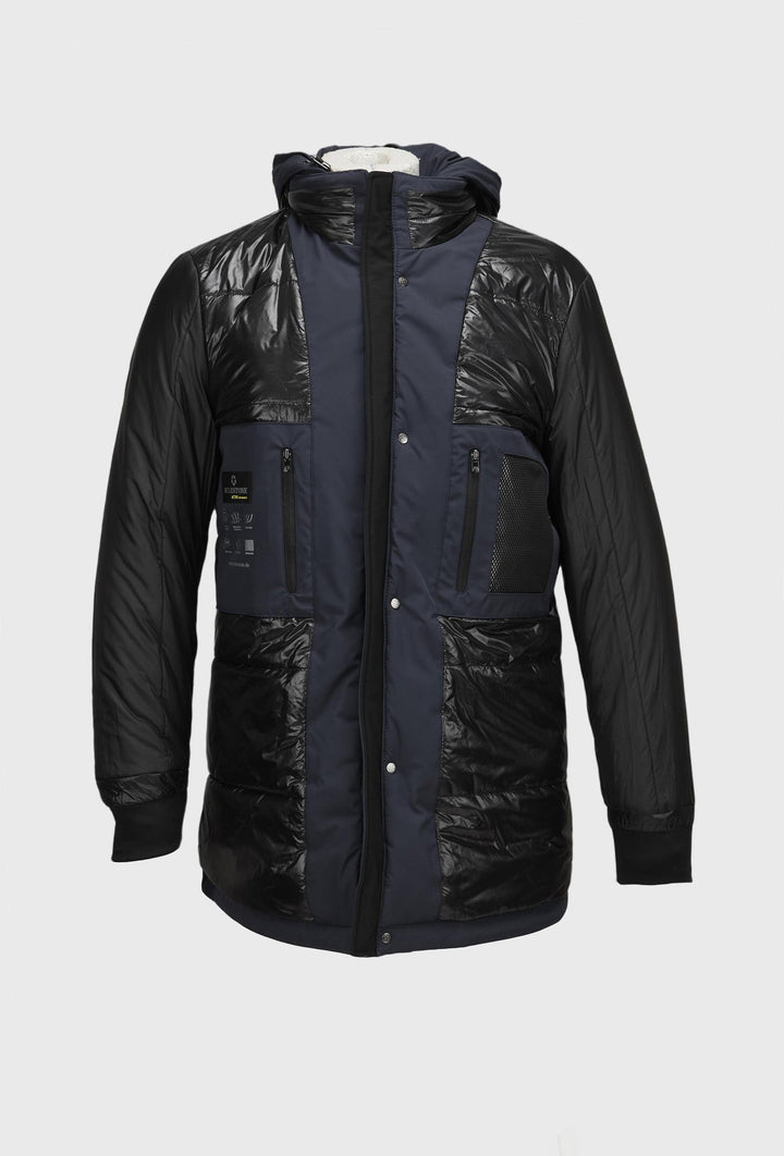 Navy Long Coat with Quilted Padding