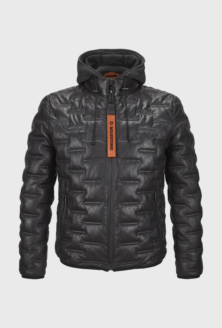 Men's Quilted Hooded Leather Jacket