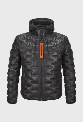 Men's Quilted Hooded Leather Jacket