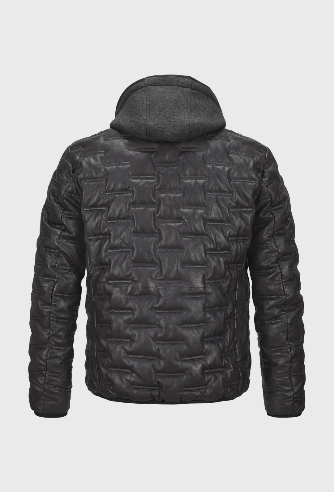 Men's Quilted Hooded Leather Jacket