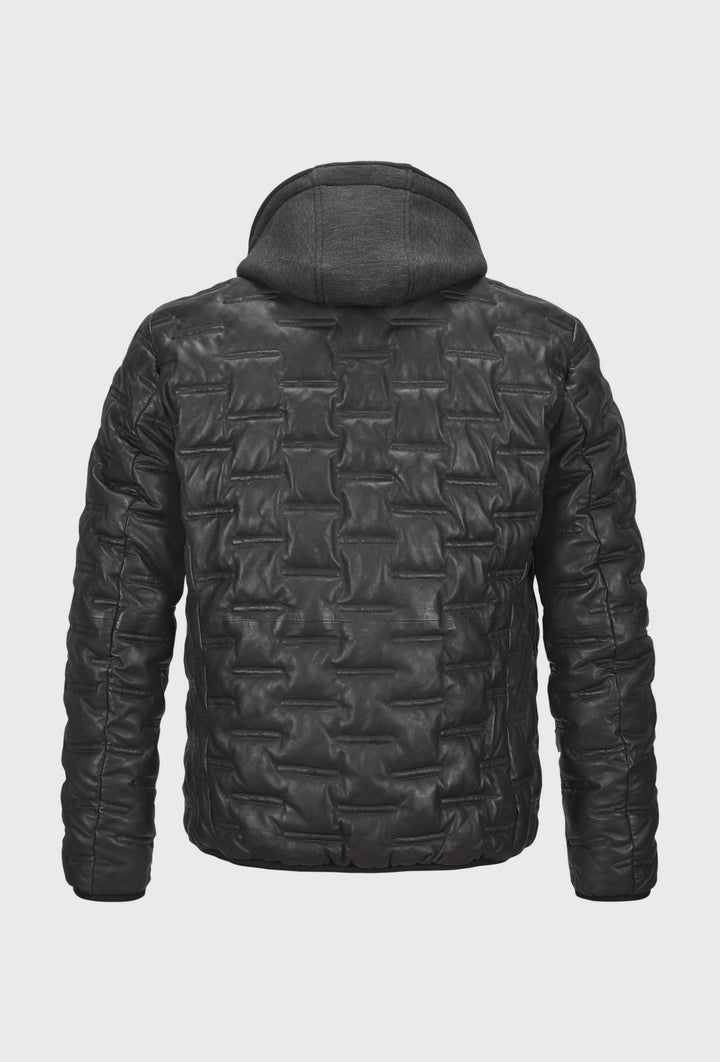 Men's Quilted Hooded Leather Jacket