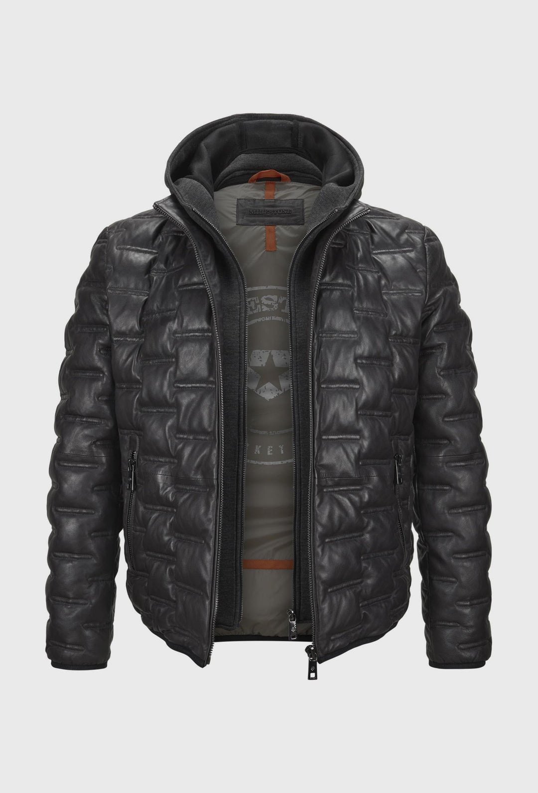 Men's Quilted Hooded Leather Jacket