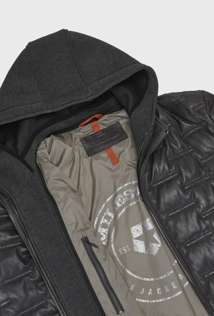Men's Quilted Hooded Leather Jacket