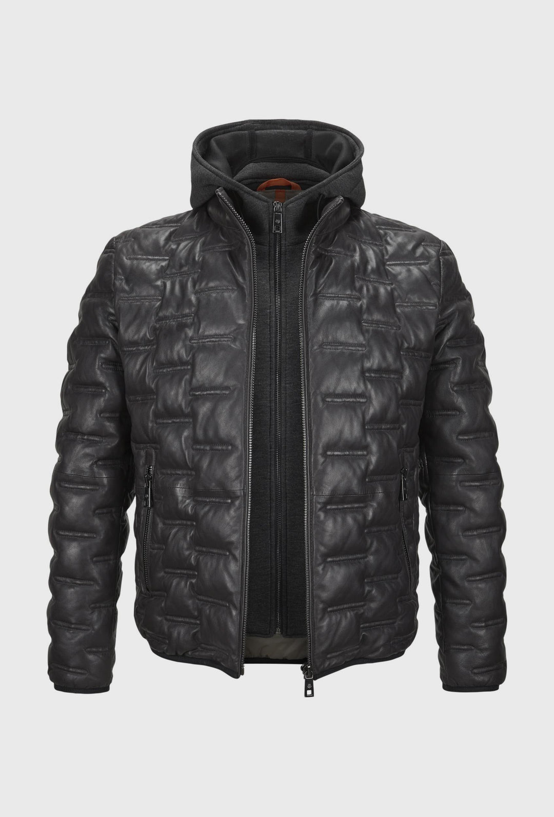 Men's Quilted Hooded Leather Jacket