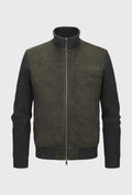 Men's Leather Jacket with Knitted Sleeves