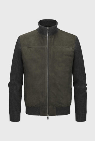 Men's Leather Jacket with Knitted Sleeves