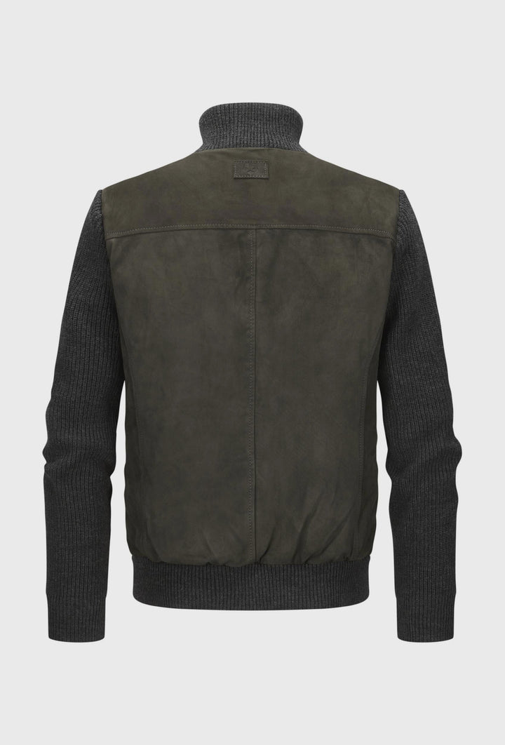Men's Leather Jacket with Knitted Sleeves