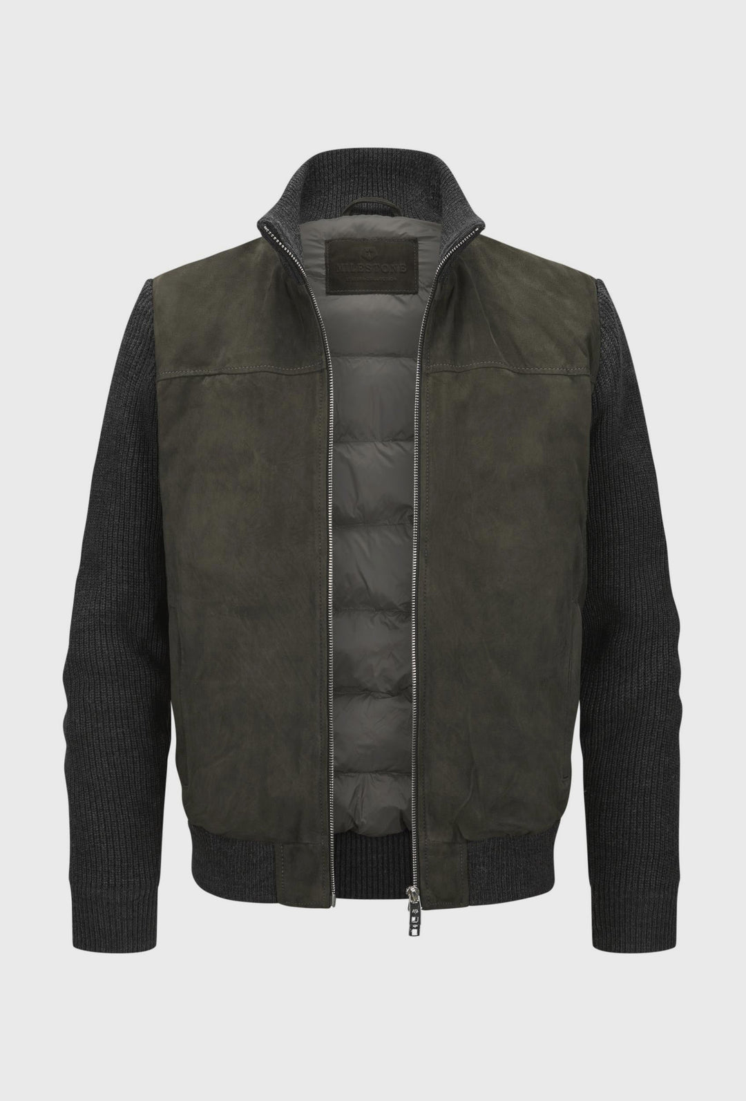 Men's Leather Jacket with Knitted Sleeves
