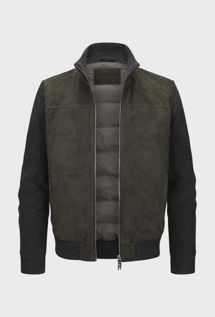 Men's Leather Jacket with Knitted Sleeves