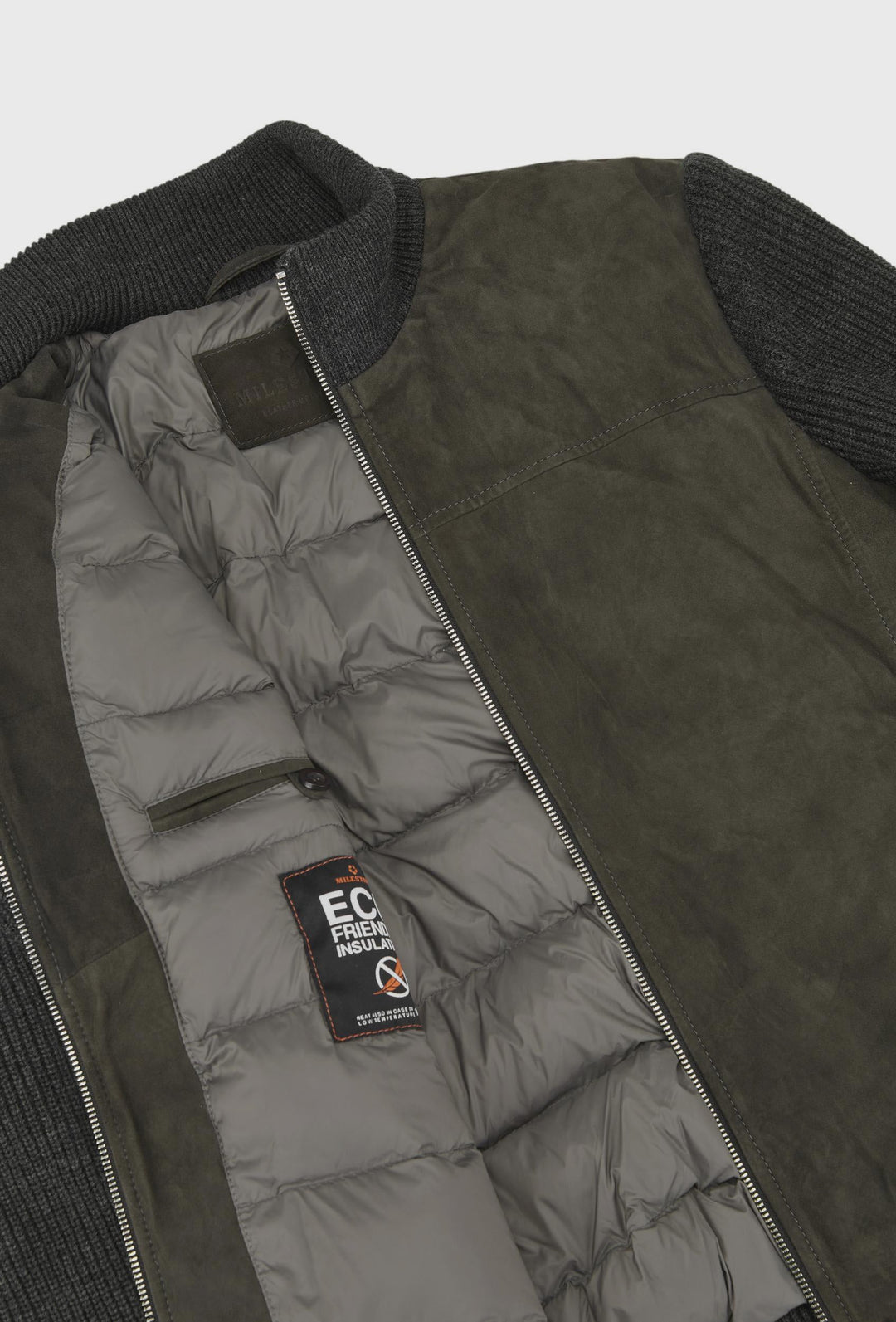 Men's Leather Jacket with Knitted Sleeves