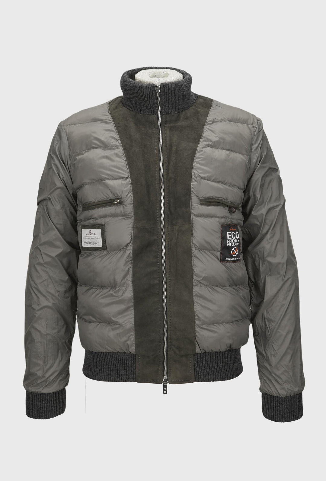 Men's Leather Jacket with Knitted Sleeves
