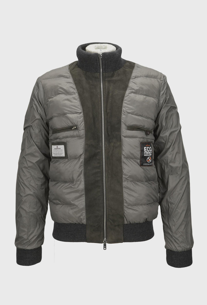 Men's Leather Jacket with Knitted Sleeves