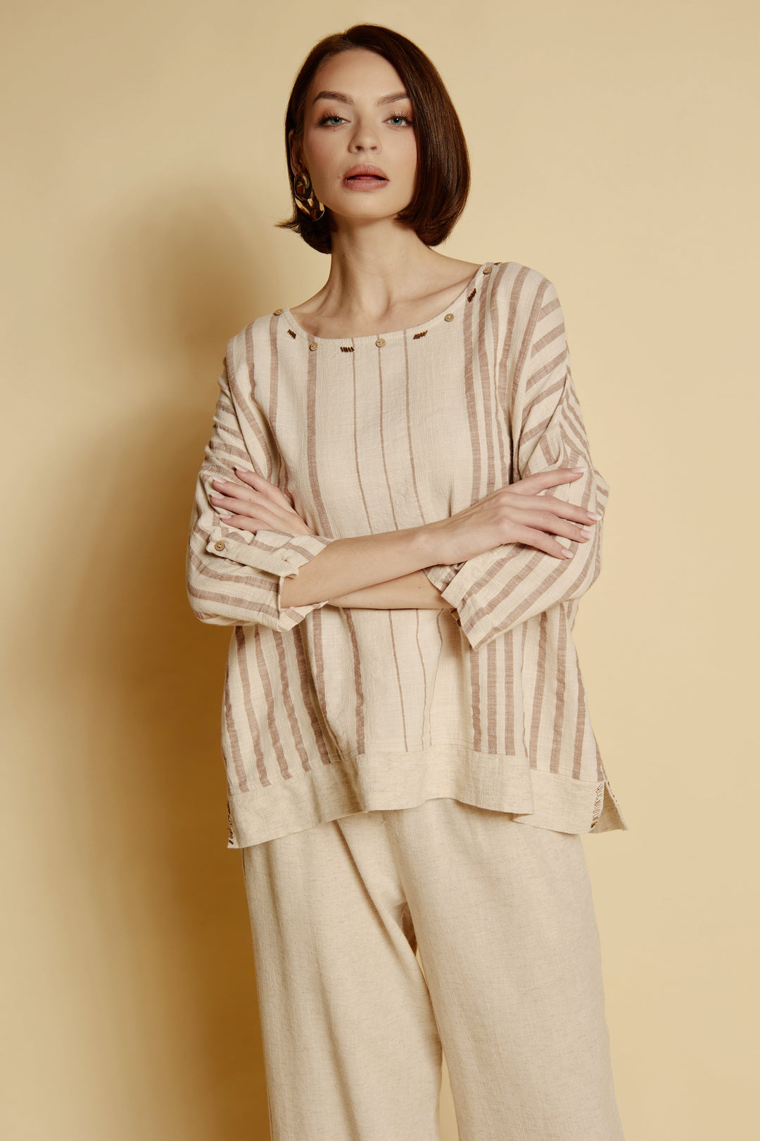“Solea” Striped Linen Blouse