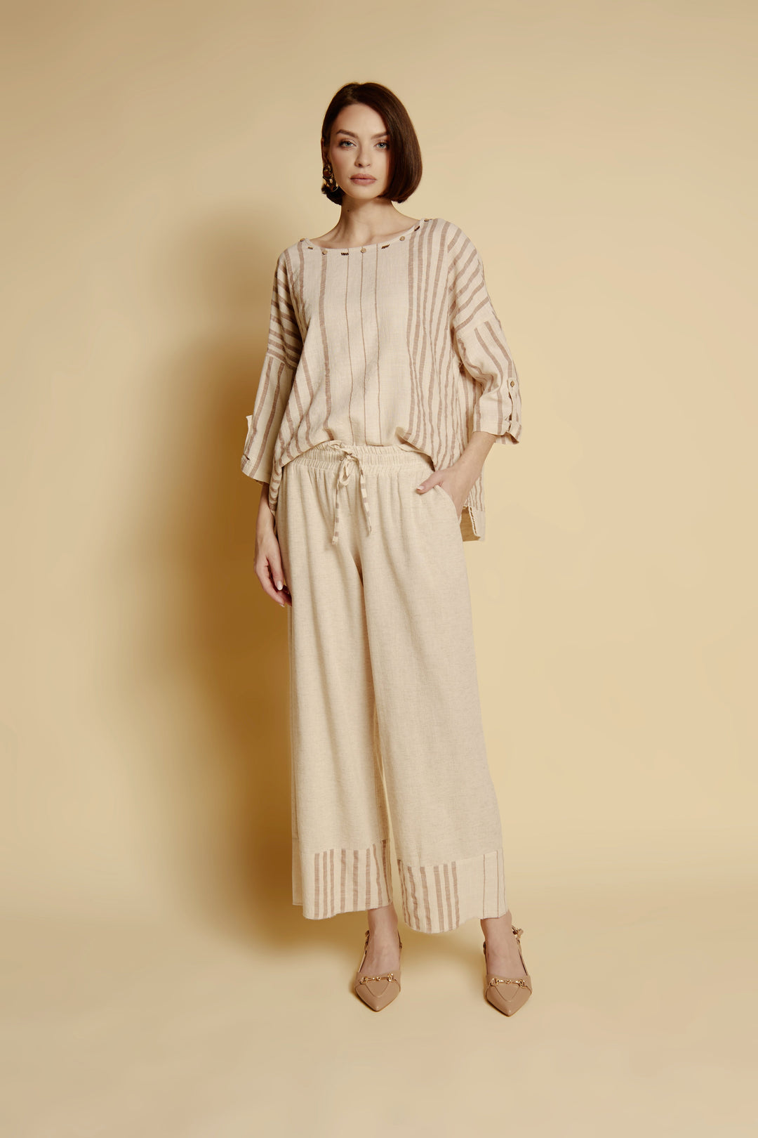 “Solea” Striped Linen Blouse