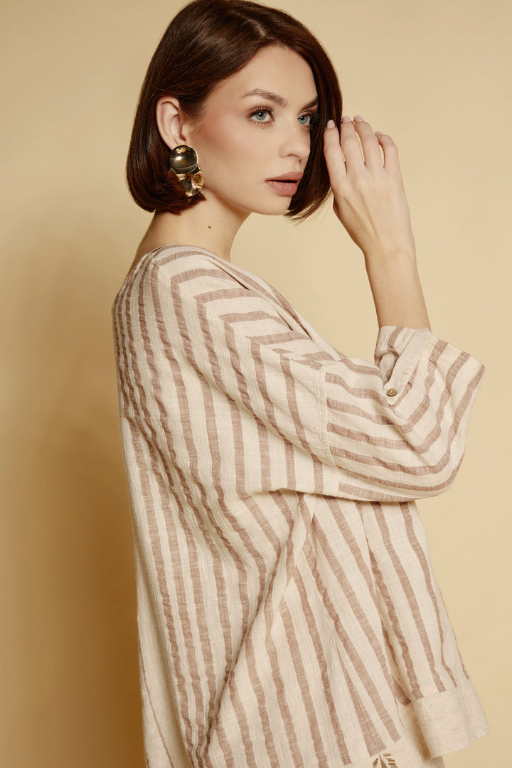 “Solea” Striped Linen Blouse