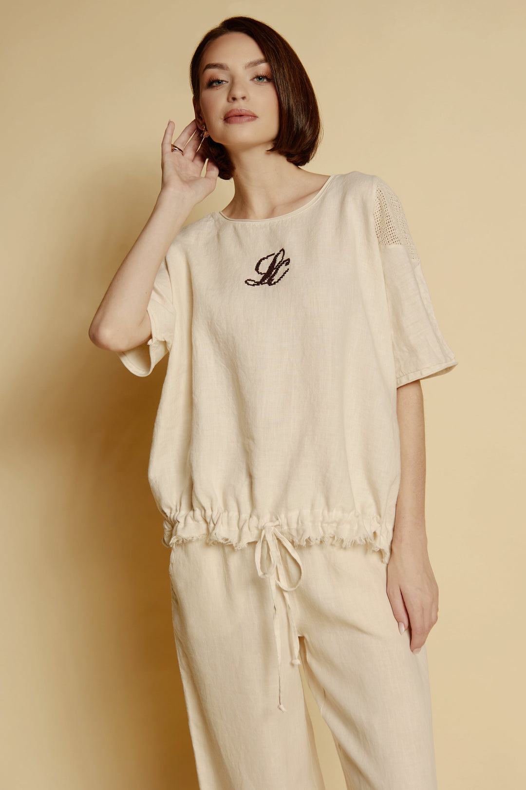 Linen Blouse “Naturé” with Monogram