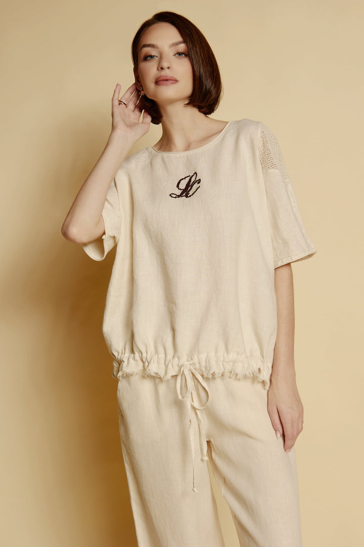 Linen Blouse “Naturé” with Monogram