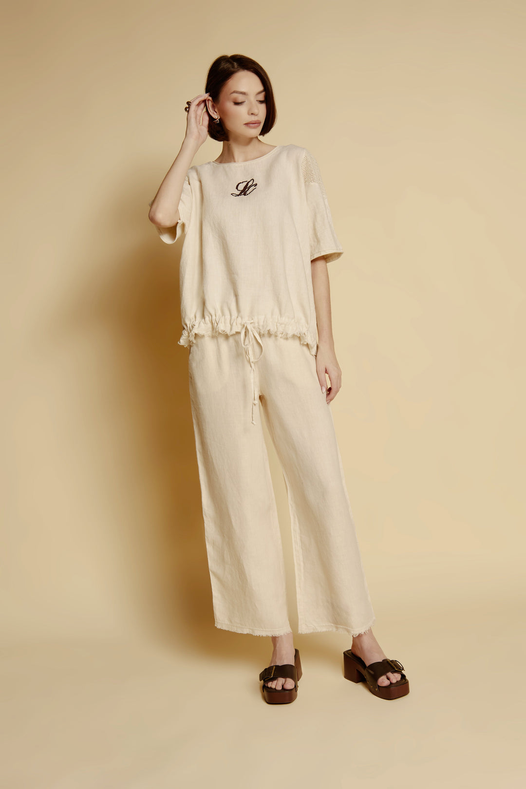Linen Blouse “Naturé” with Monogram