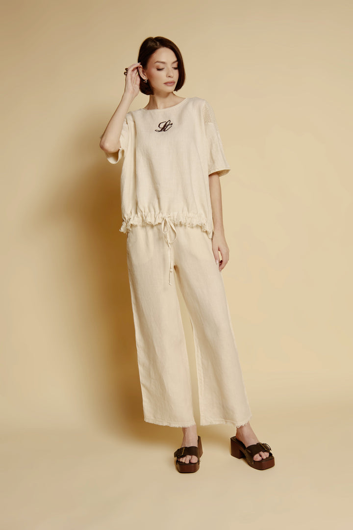 Linen Blouse “Naturé” with Monogram