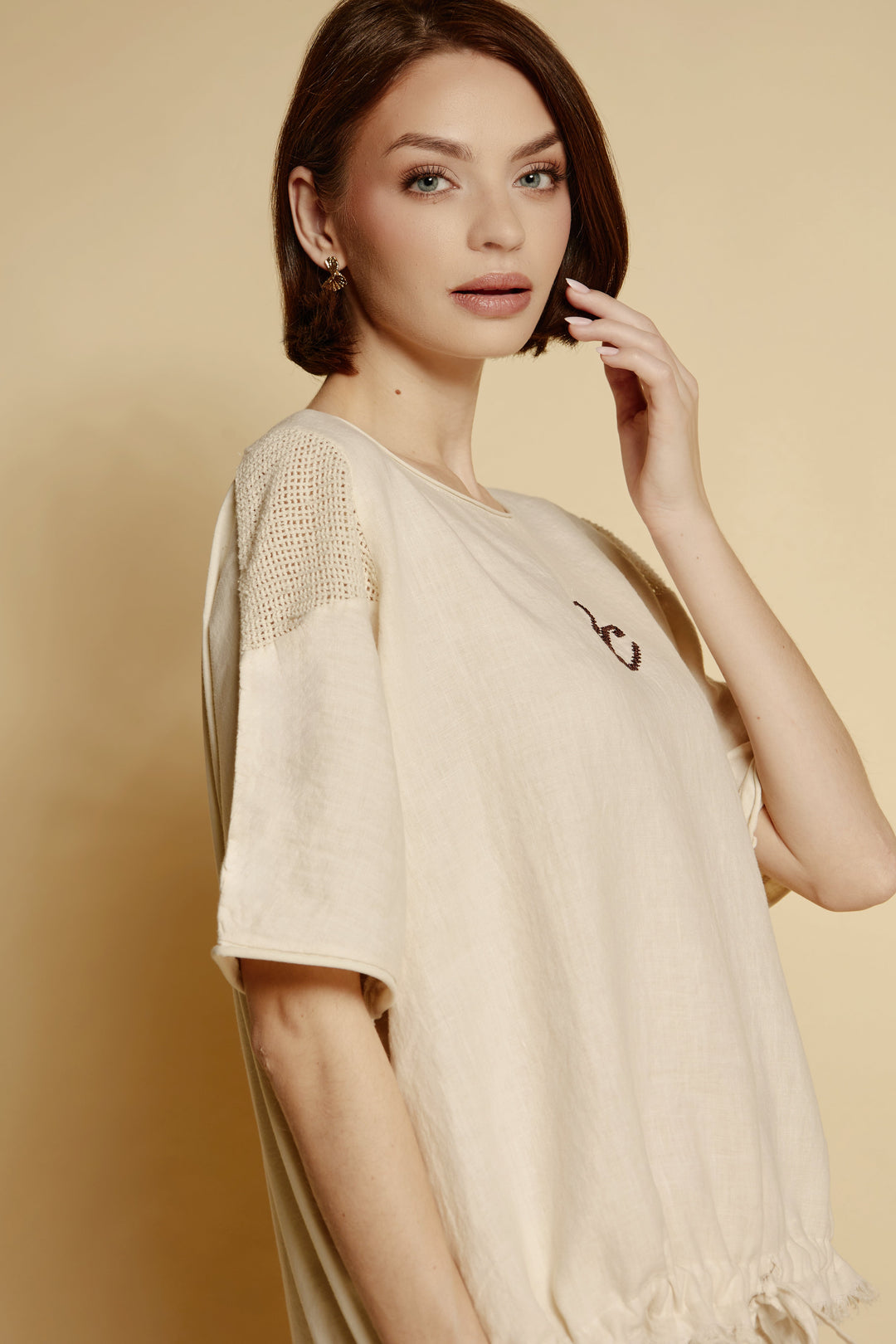 Linen Blouse “Naturé” with Monogram