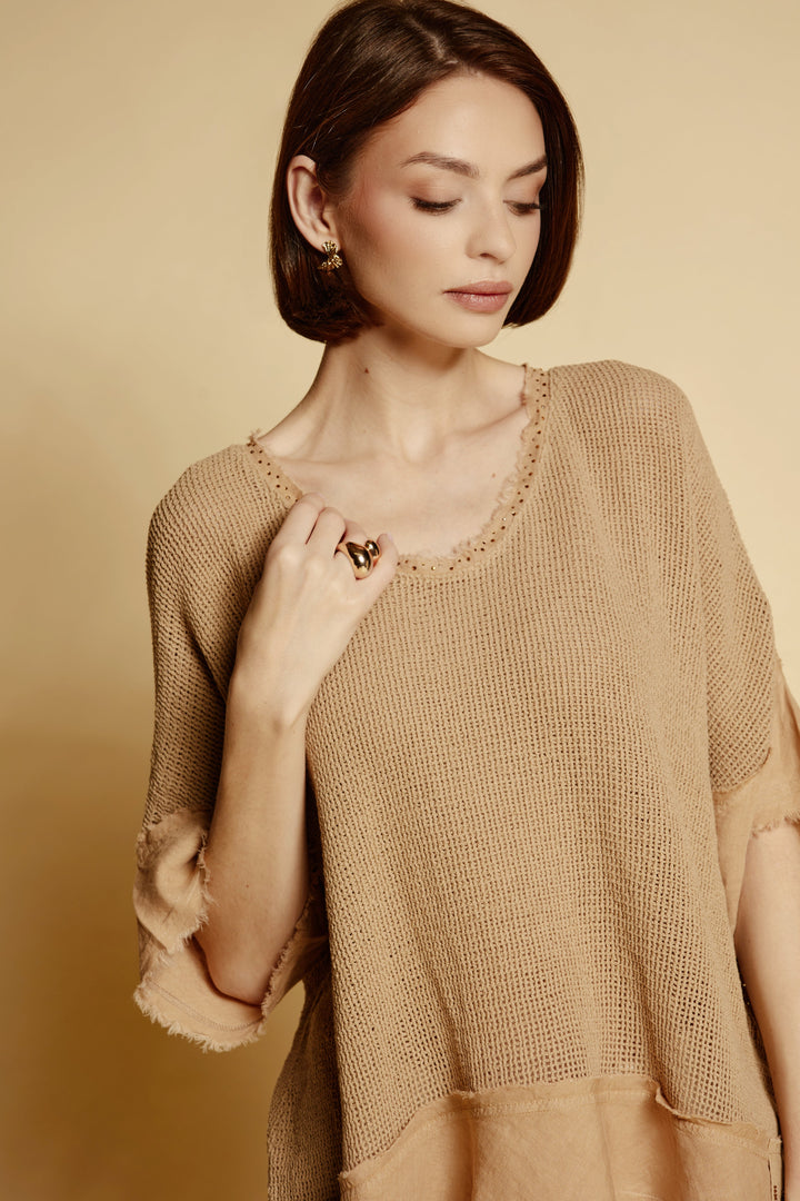 Oversize-Leinenbluse „Sahara“ in Karamell
