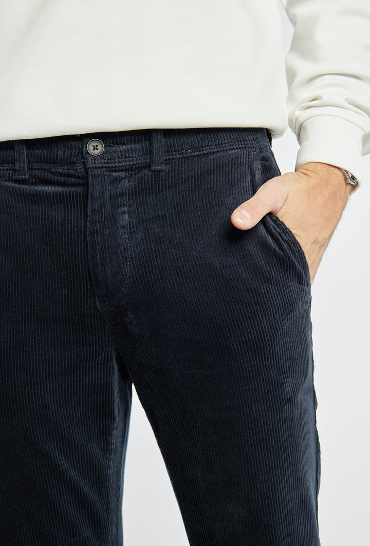 Primodi Men's Navy Corduroy Trousers in a Skinny Fit