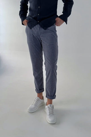 Striped patterned linen and viscose blend pants