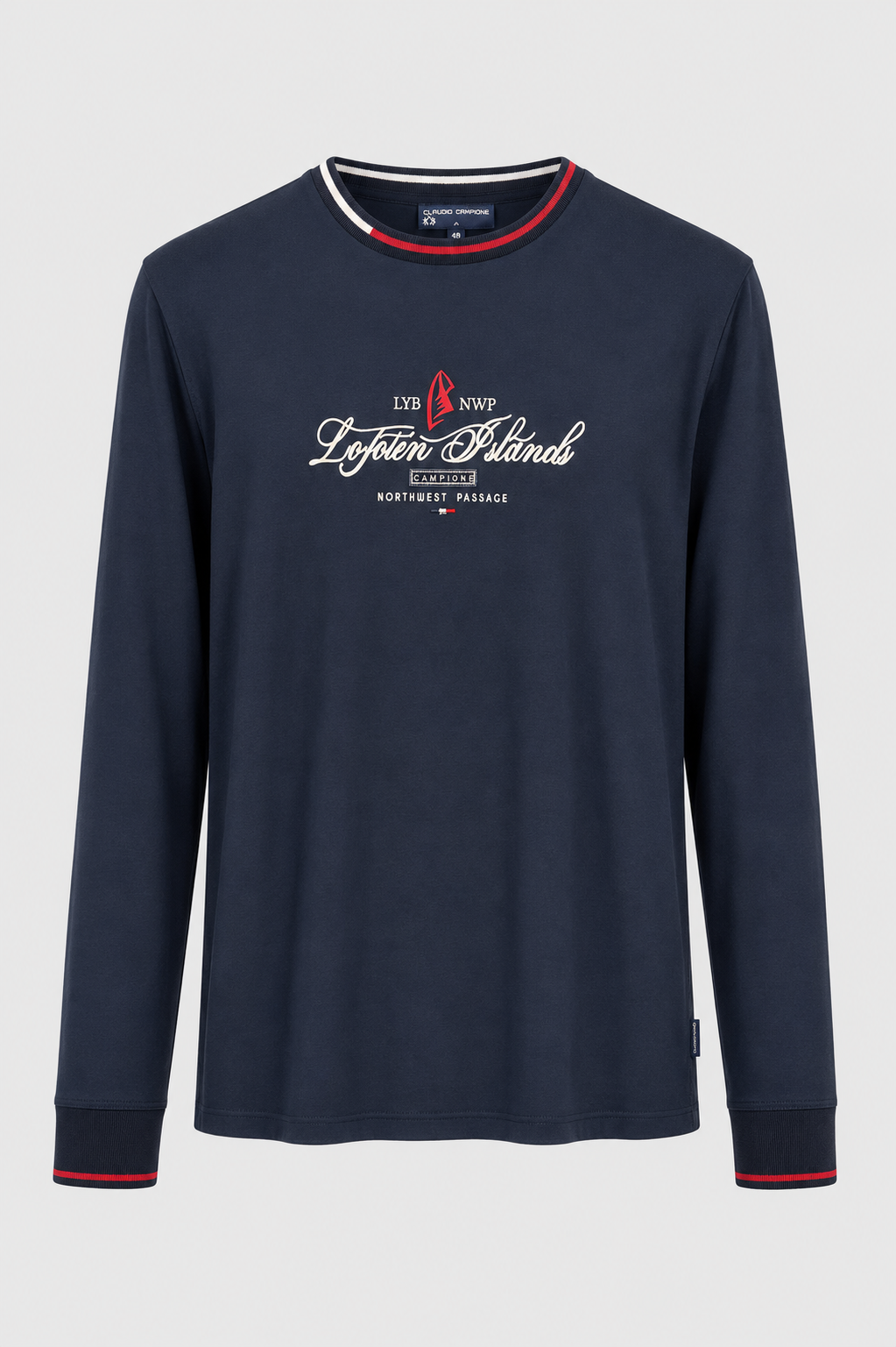 Granatowy T-shirt z długim rękawem i nadrukiem