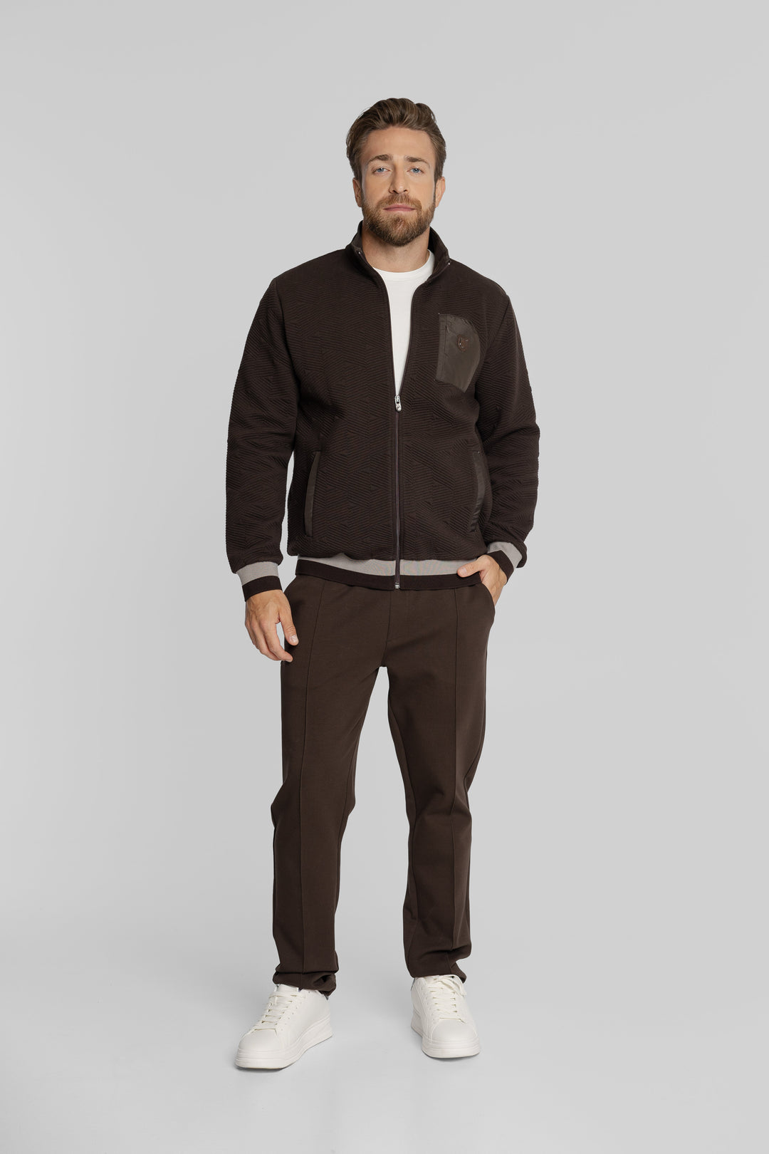 Campione Men's Brown Textured Sweat Jacket and Trousers Co-ord