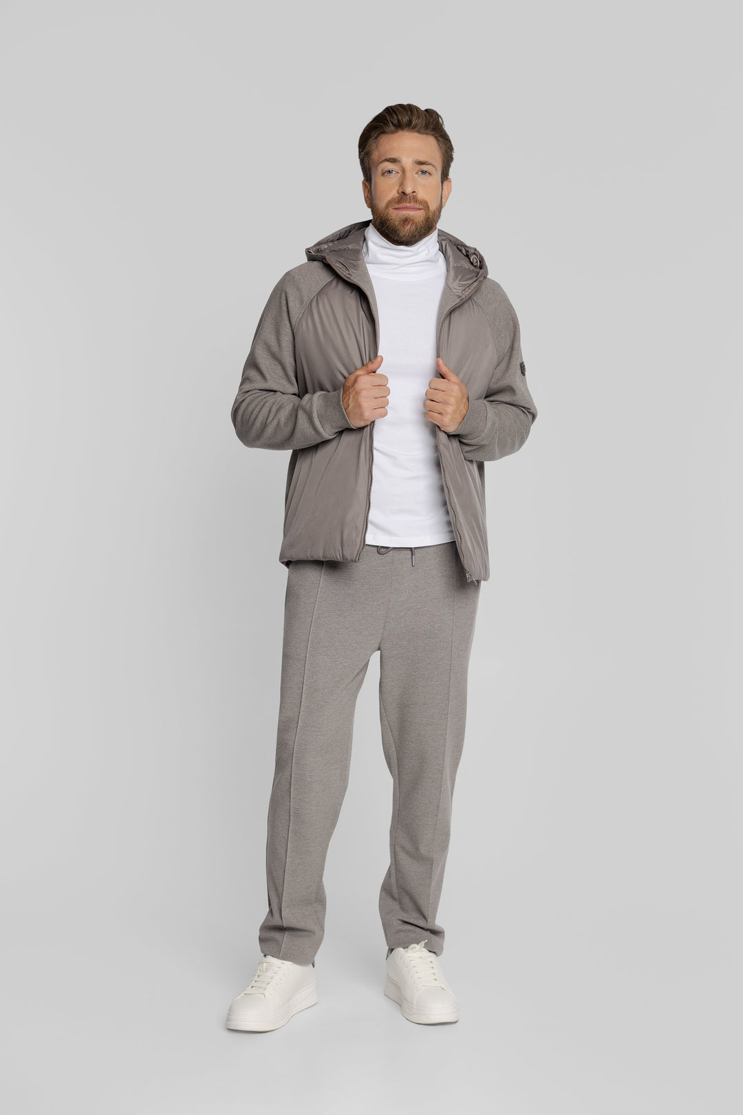 Campione Herren-Set in Taupe mit Kapuzenjacke und Hose