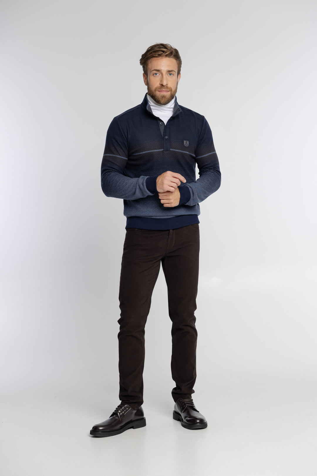 Męska bluza polo z półgolfem granatowa Regular Fit