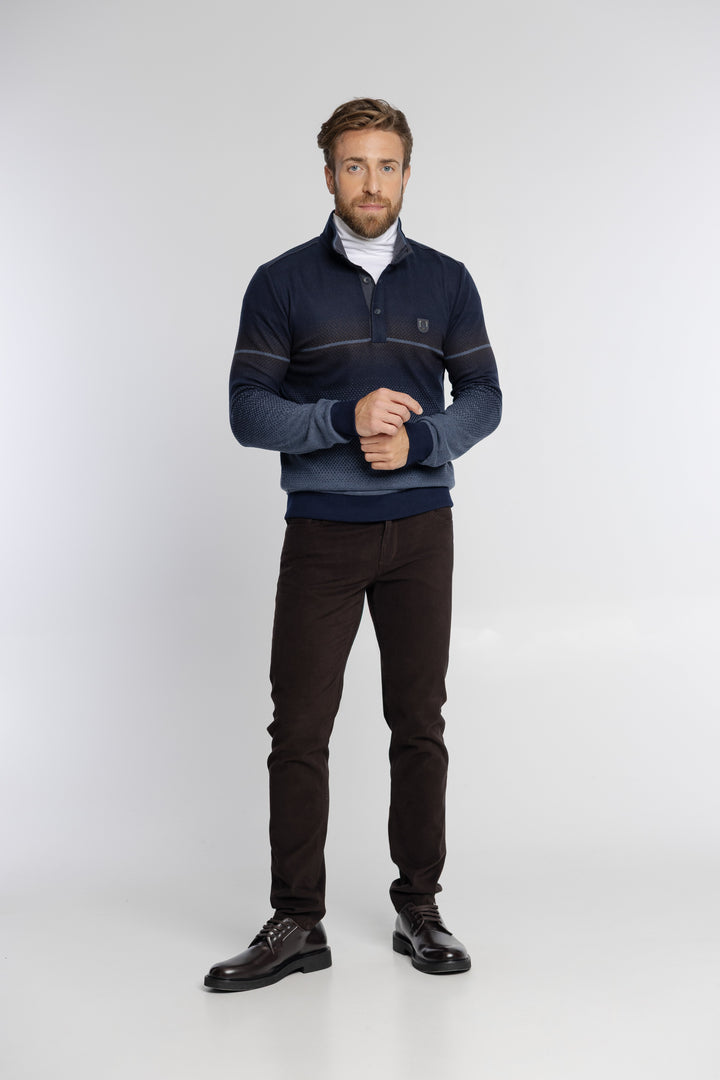 Męska bluza polo z półgolfem granatowa Regular Fit
