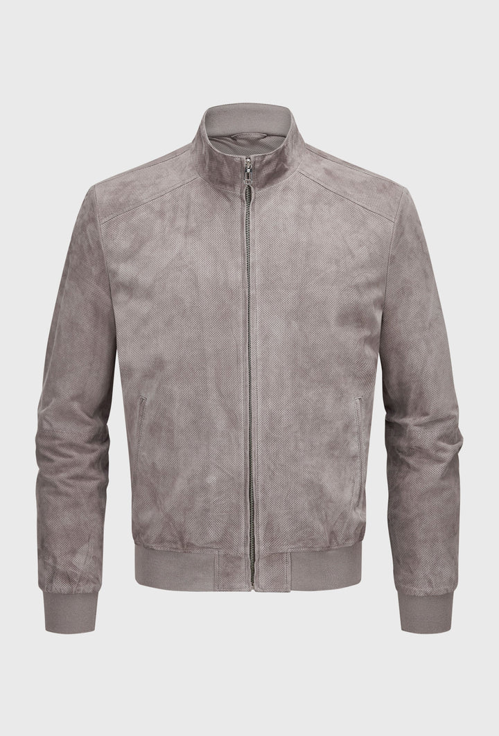 Bomberjacke Grau aus Wildleder