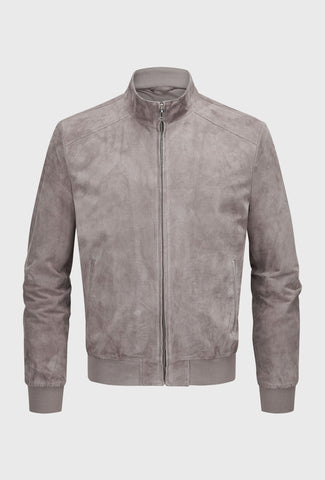 Grey Suede Bomber Jacket