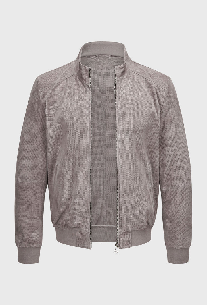 Bomberjacke Grau aus Wildleder